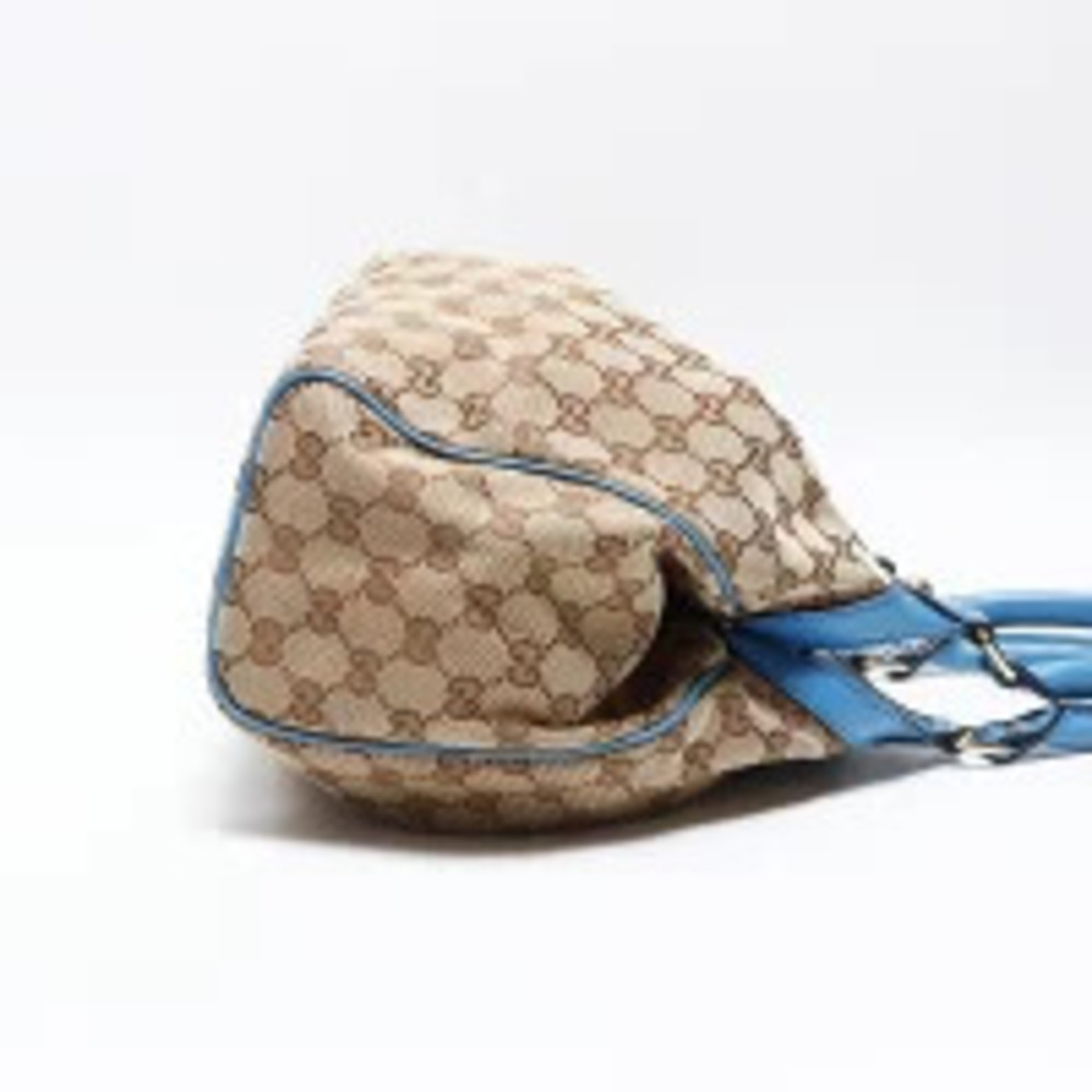 Gucci GG Canvas Sukey Blue Leather Handbag Beige - Picture 4 of 13